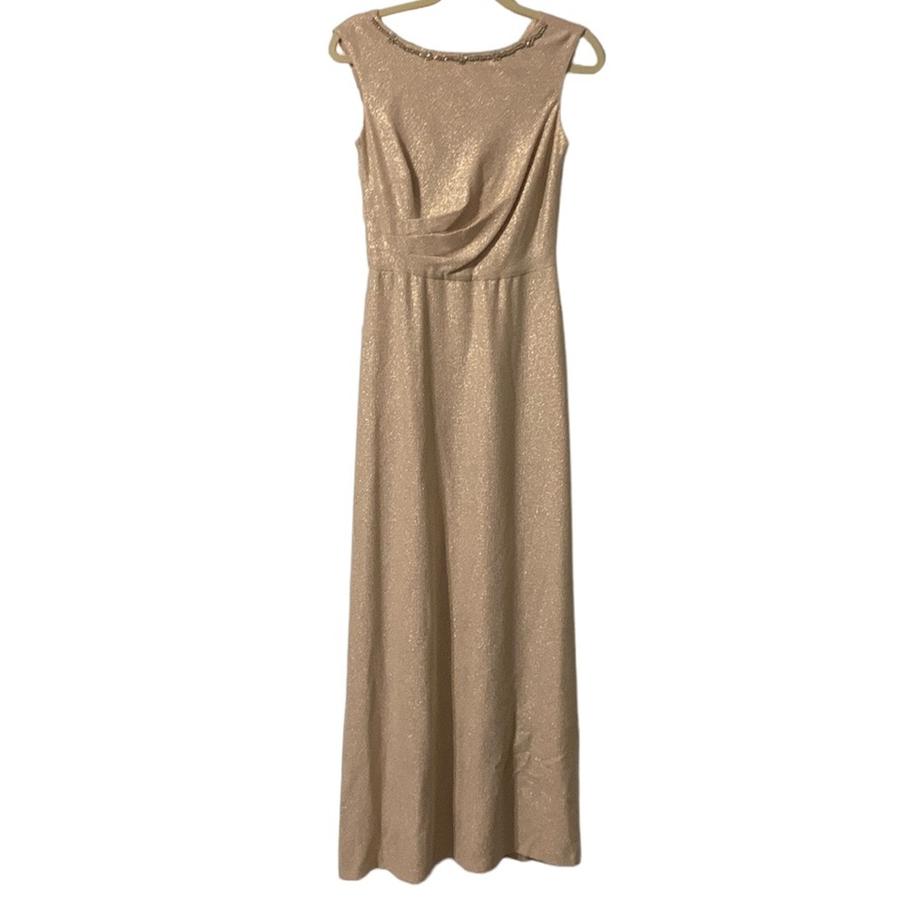 Tahari Gold Fleck Rhinestone Trim Sleeveless Gown Evening Dress - Picture 1 of 6